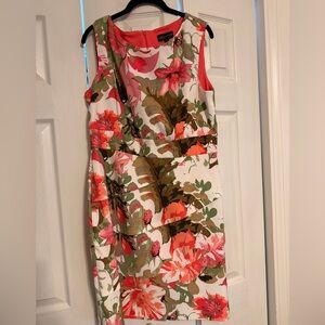 connected apparel Coral & Green Floral Midi Sheath Dress